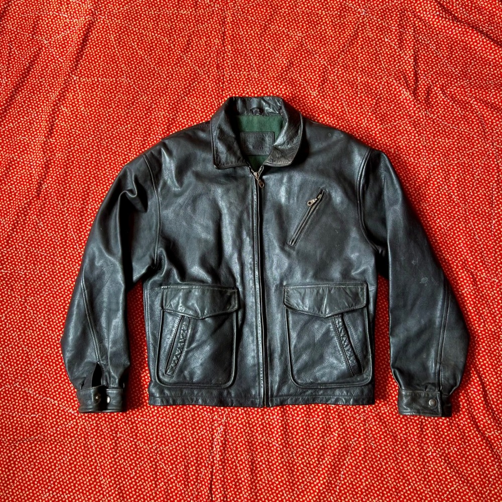 Vintage St John's Bay Mens Black Genuine Leather Bomber Jacket Size M 39-41